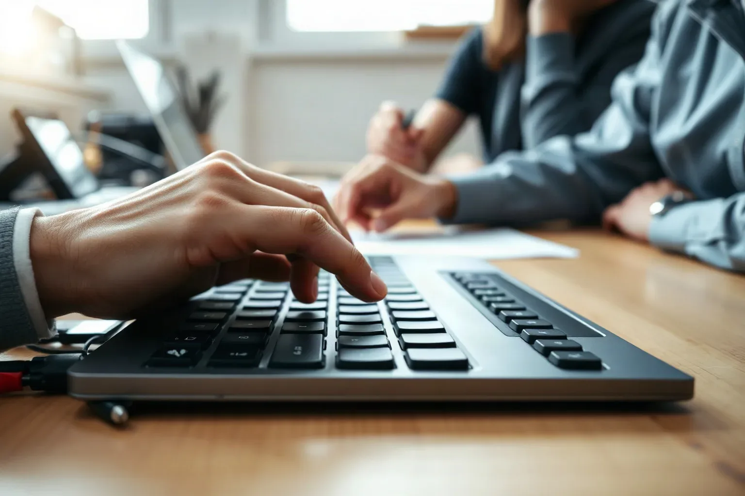 A mechanical keyboard centred on a clear desk