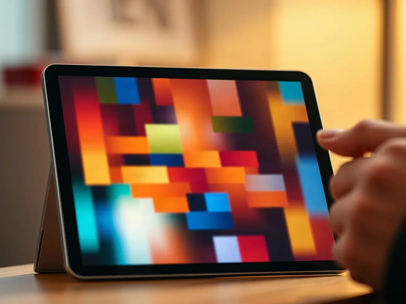 A tablet propped at an angle