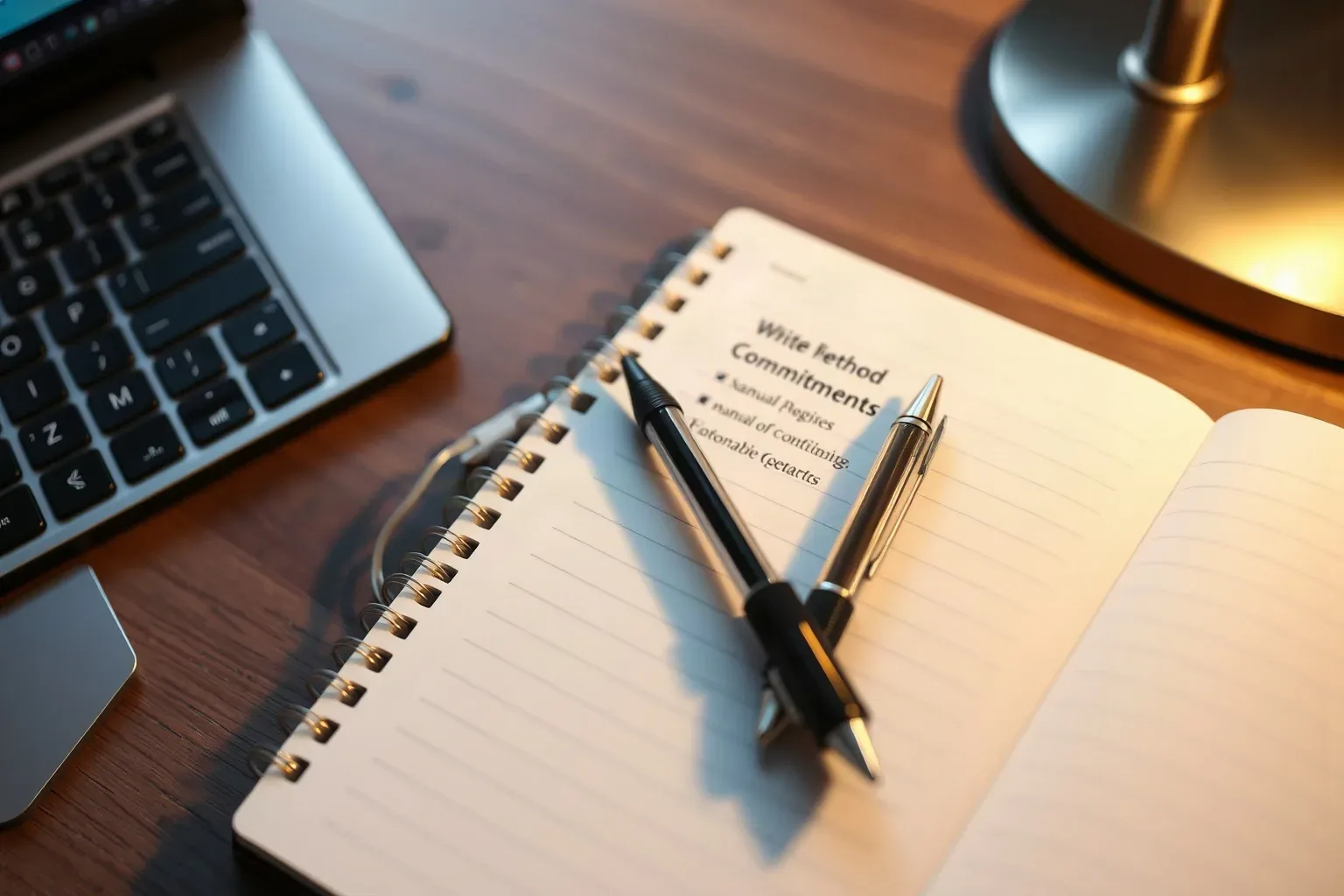 Spiral notebook lying open beside a keyboard