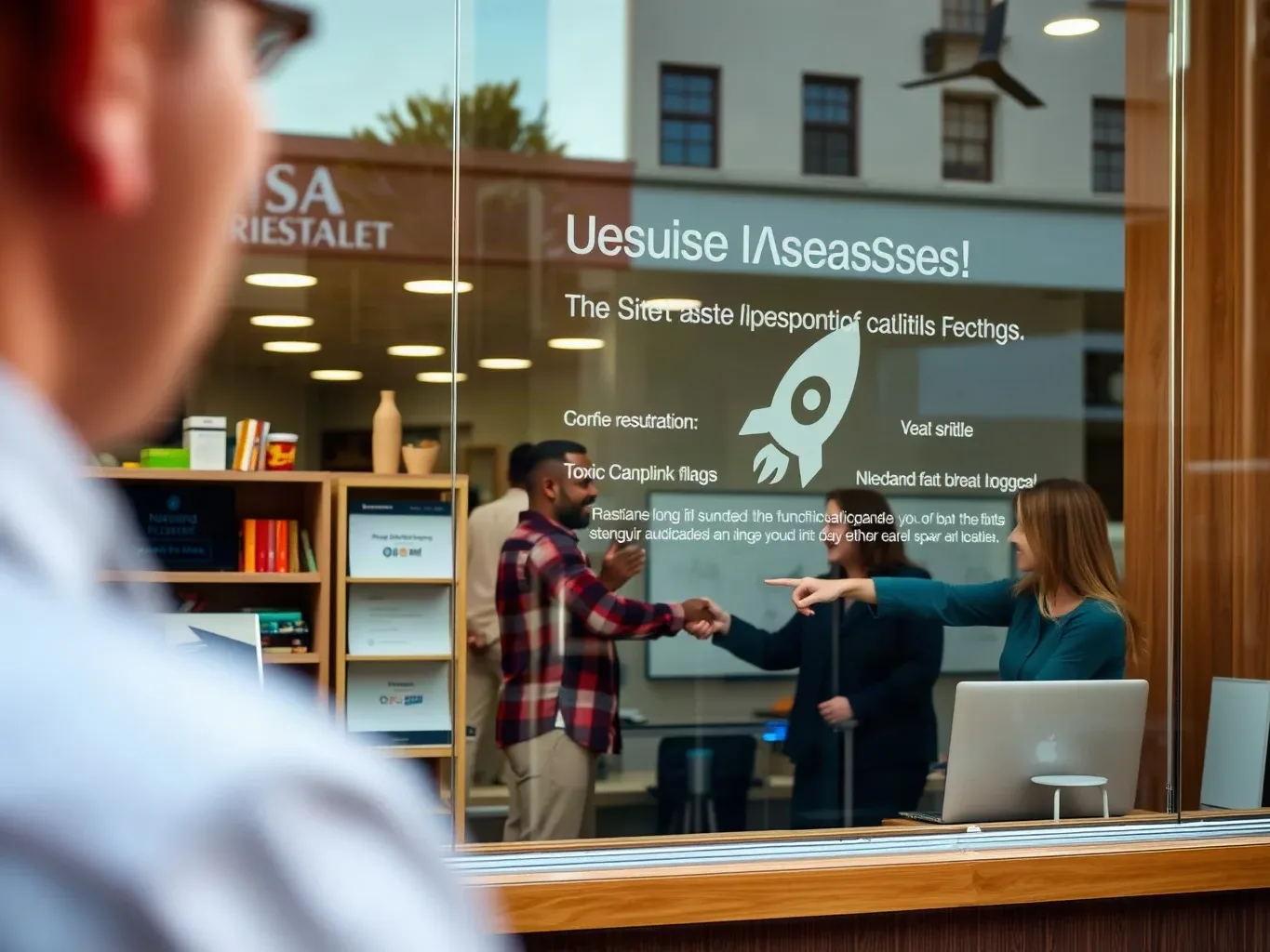 Commercial display window seen from inside