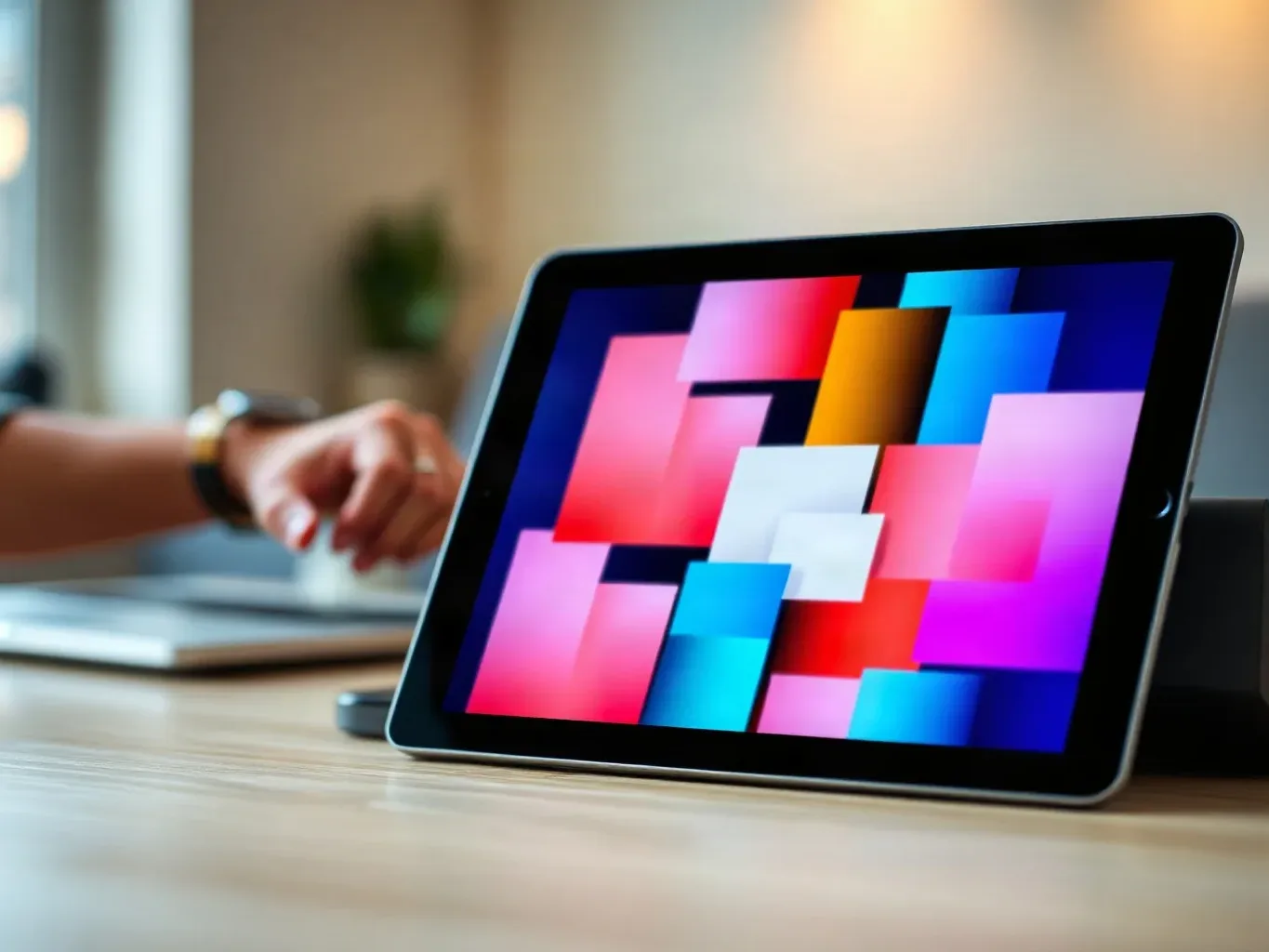 A tablet propped at an angle