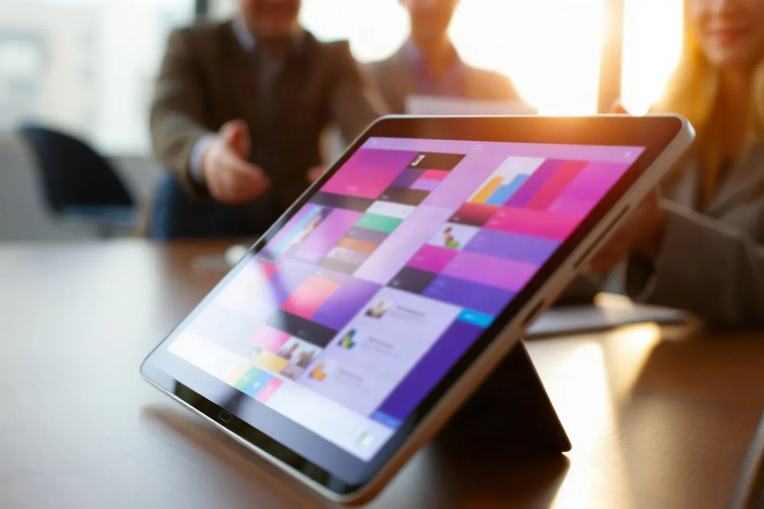 A tablet propped at an angle