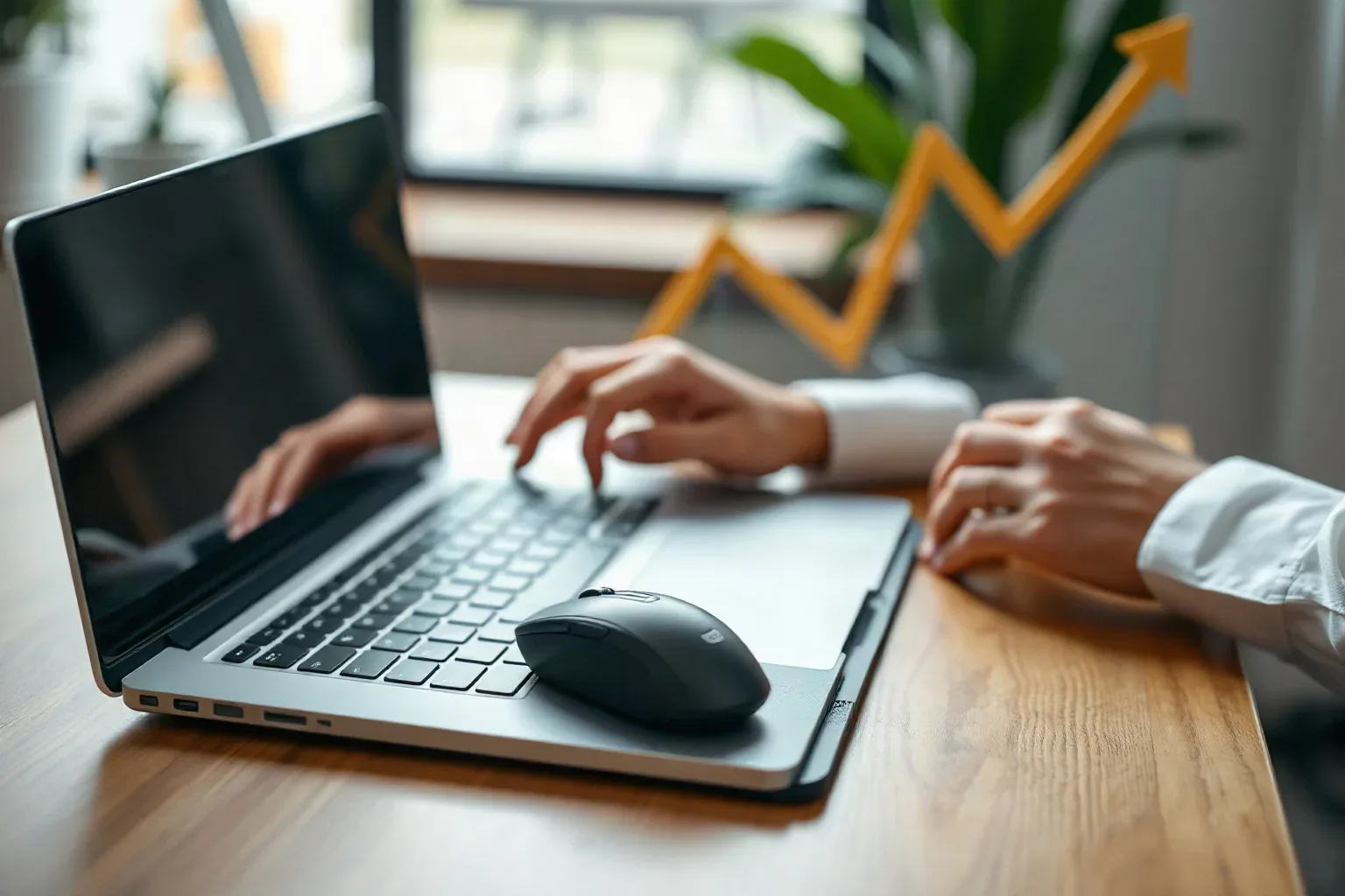 A precision mouse resting on a matte pad beside a closed laptop
