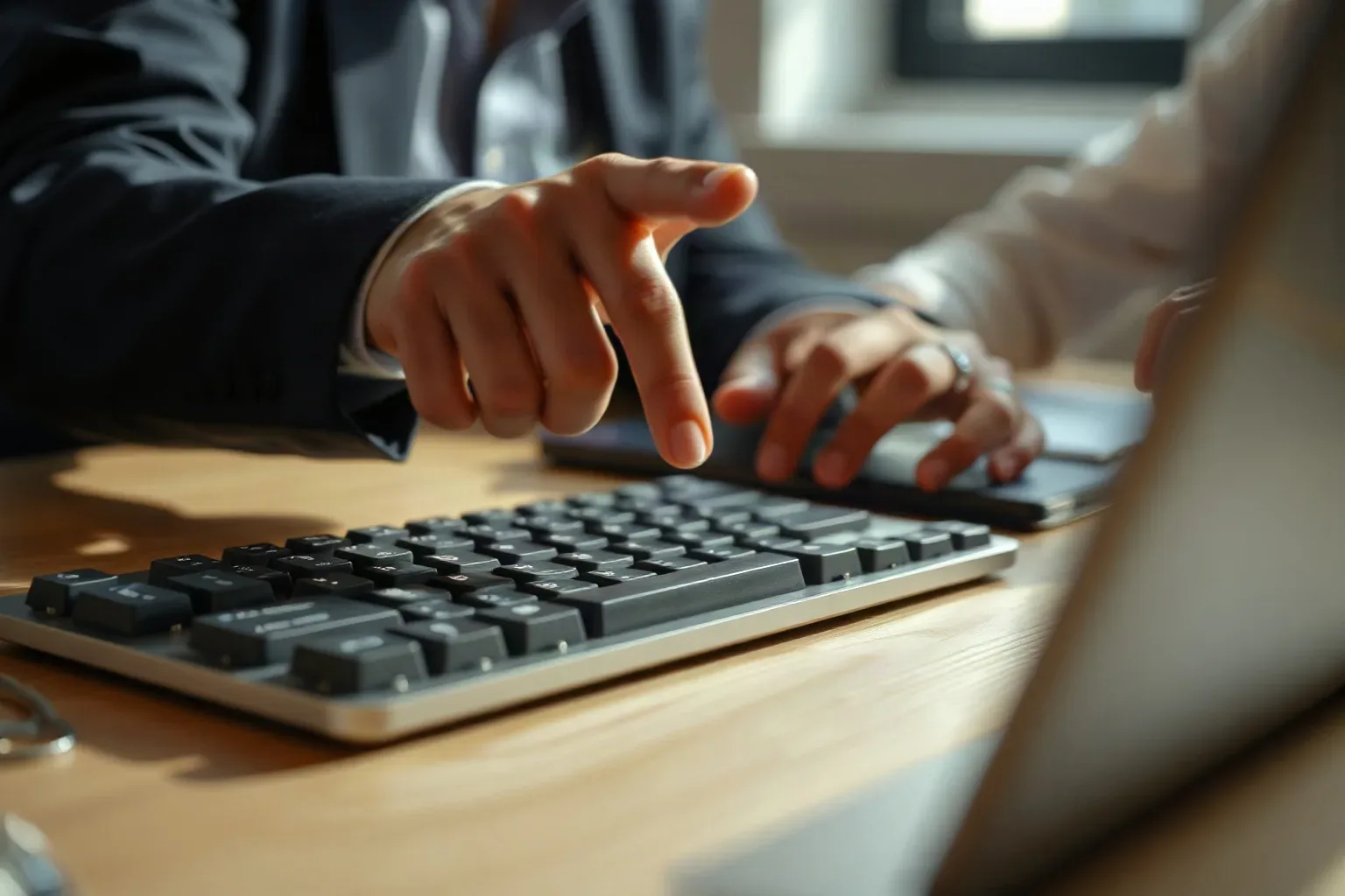 A mechanical keyboard centred on a clear desk