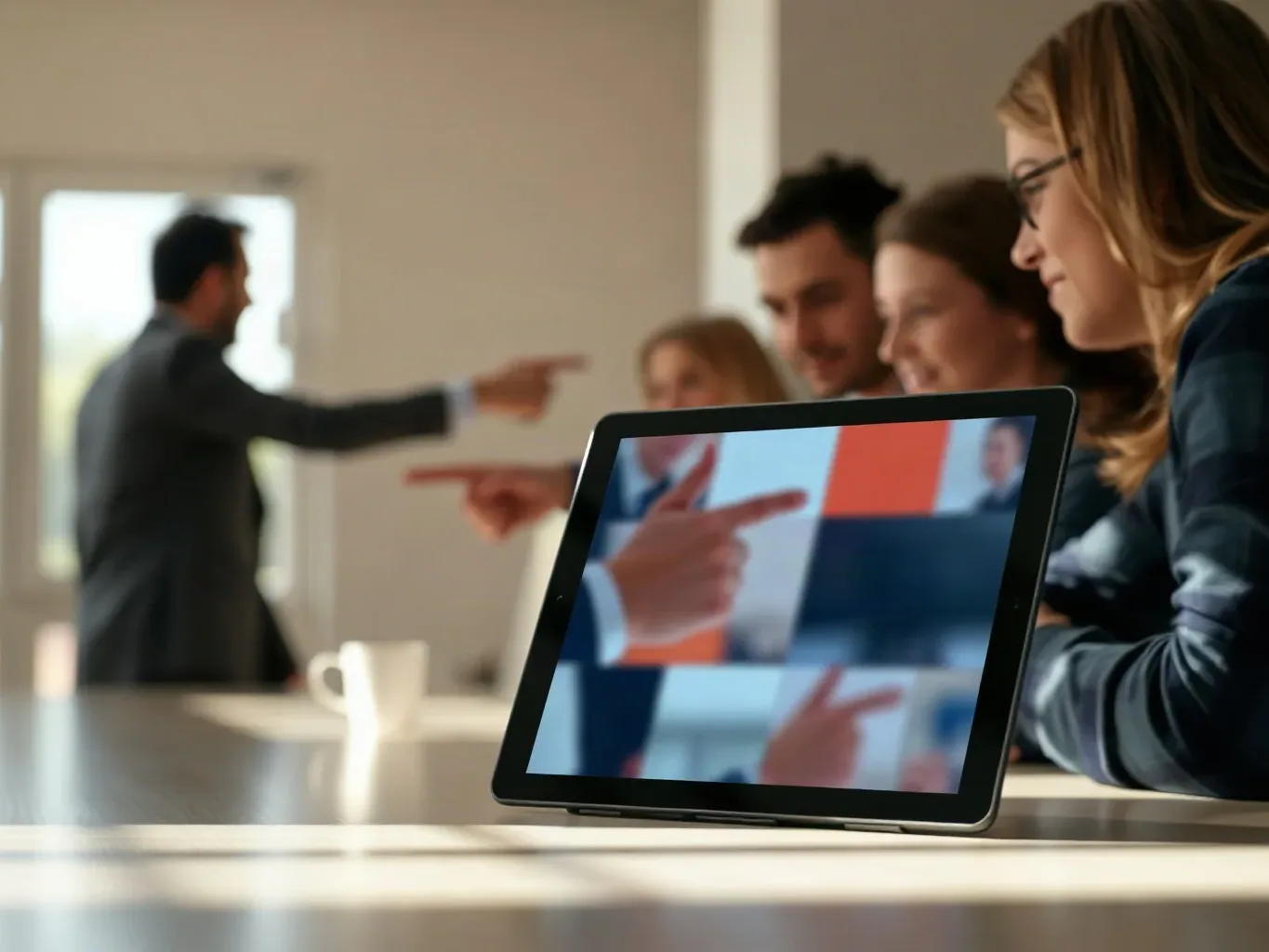 A tablet propped at an angle
